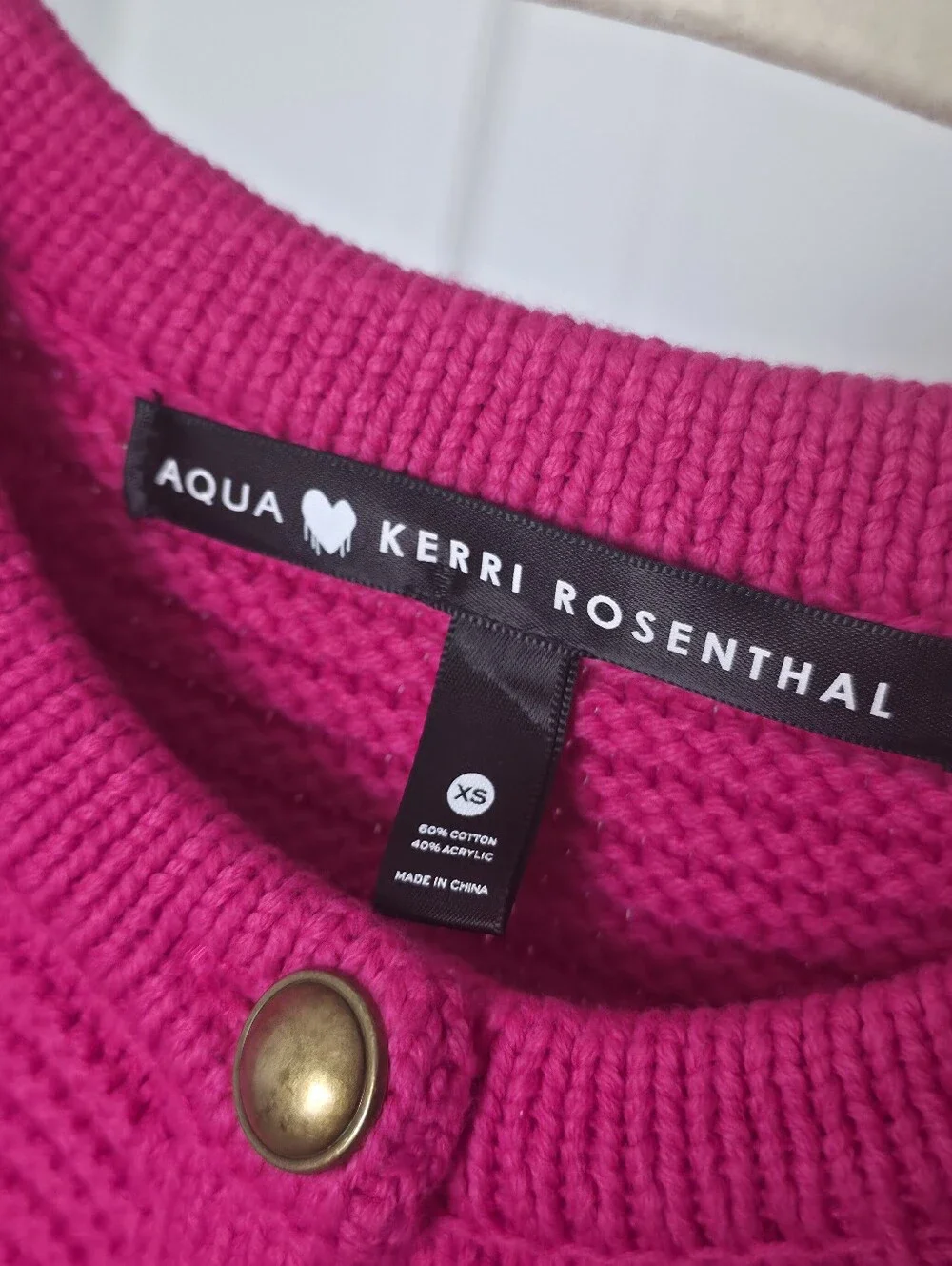 AQUA x Kerri Rosenthal Heart Patch Cardigan - Exclusive, XS, Pink, Cropped Knit